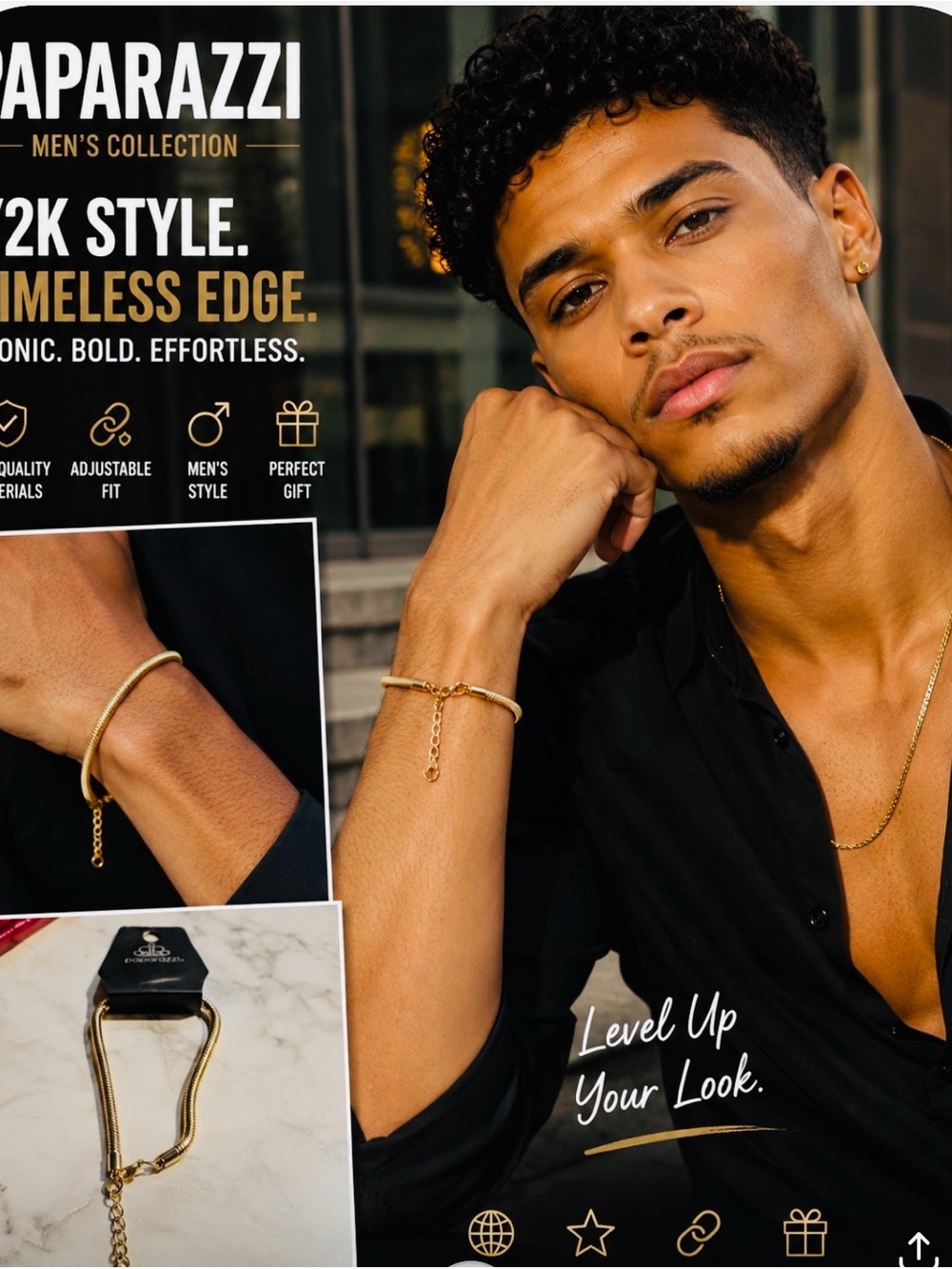 paparazzi Gold Men's Adjustable Chain and Curb Bracelet Set